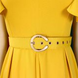 Short Sleeve Solid Color Ruffles Midi Dress GATE-D583