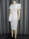 Slash Neck Bow Ruffles Midi Dress GKEN-050218
