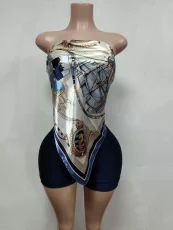 Pre Order: About 7 work days shipping Wrap Chest Print Short Suit YUEM-300340