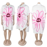 Plus Size Print Short Sleeve Loose Dress NY-3602