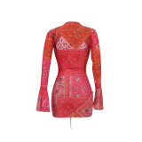 Mesh Deep V Neck Bodycon Dress FENF-091