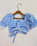 Kids Girls Bubble Sleeve Tie Up Two Piece Pants Set GYAY-8131
