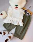 Kids Girls Solid Color Lace Sleeve 2 Piece Set GYAY-8129
