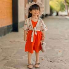 Kids Girls Print Vest Solid Romper 2 Piece Set GYAY-8132