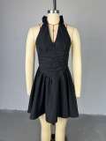 V Neck Halterneck Bow Backless Mini Dress GCNE-9234