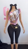 Pre Order: About 7 work days shipping Print Wrap Chest Seventh Pants Suit YUEM-300344