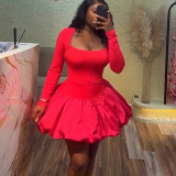 Solid Color Long Sleeve Pod Mini Dress GCNE-72489