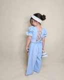 Kids Girls Bubble Sleeve Tie Up Two Piece Pants Set GYAY-8131
