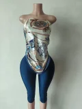 Pre Order: About 7 work days shipping Print Wrap Chest Seventh Pants Suit YUEM-300344