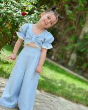 Kids Girls Bubble Sleeve Tie Up Two Piece Pants Set GYAY-8131
