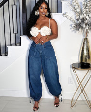 Fashion Zipper Drawstring Wide Leg Jeans GAKF-50403