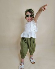 Kids Girls Solid Color Lace Sleeve 2 Piece Set GYAY-8129