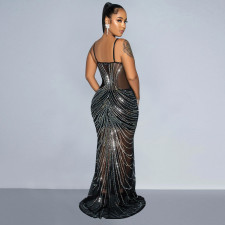 Solid Color Hot Drill Sling Evening Dress GOSD-7040