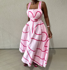 Square Neck Sleeveless Sling Midi Dress GCNE-7527