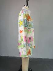 Print Hollow Out Shirt Two Piece Short Set GCNE-72536