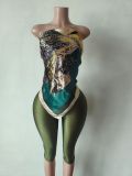 Pre Order: About 7 work days shipping Print Wrap Chest Seventh Pants Suit YUEM-300344