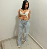 Fashion Hot Drill Patchwork Straight Jeans GAKF-50321