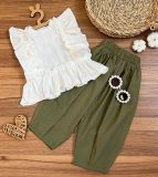 Kids Girls Solid Color Lace Sleeve 2 Piece Set GYAY-8129