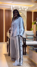 Stripe Long Sleeve Shirt Wide Leg Pants Suit GCNE-72498