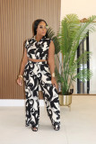 Print Sleeveless Casual Two Piece Pant Set XHXF-8723