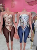 Pre Order: About 7 work days shipping Print Wrap Chest Seventh Pants Suit YUEM-300344