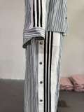 Stripe Long Sleeve Shirt Wide Leg Pants Suit GCNE-72498