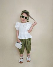 Kids Girls Solid Color Lace Sleeve 2 Piece Set GYAY-8129