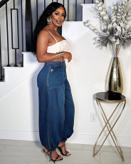 Fashion Zipper Drawstring Wide Leg Jeans GAKF-50403
