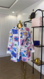 Print Hollow Out Shirt Two Piece Short Set GCNE-72536