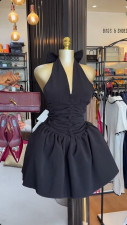 V Neck Halterneck Bow Backless Mini Dress GCNE-9234
