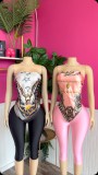 Pre Order: About 7 work days shipping Print Wrap Chest Seventh Pants Suit YUEM-300344
