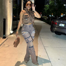 Plus Size Tassel Hanging Drill Multi-Pocket Jeans GQLF-AL863775788041