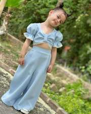 Kids Girls Bubble Sleeve Tie Up Two Piece Pants Set GYAY-8131