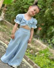 Kids Girls Bubble Sleeve Tie Up Two Piece Pants Set GYAY-8131