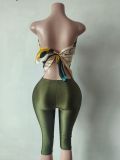 Pre Order: About 7 work days shipping Print Wrap Chest Seventh Pants Suit YUEM-300344