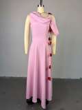 Off Shoulder Solid Sleeveless Maxi Dress GCNE-72550