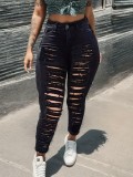 Casual High Waist Hole Pencil Jeans GXJF-635