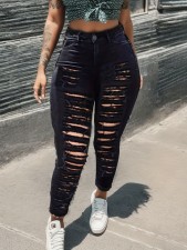 Casual High Waist Hole Pencil Jeans GXJF-635