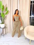 Plus Size Fashion Denim Tube Tops Two Piece Pants Set YMEF-5315