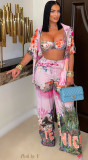 Sexy Print Short Sleeve Wide Leg Pant 4 Piece Set GDIM-2522