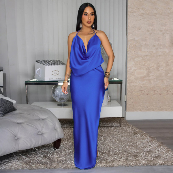 Fashion Backless Solid Color Split Maxi Dress CYA-901808