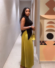 Irregular Short Sleeve T Shirt Pleated Long Skirt Suit GMSF-9260