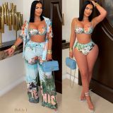 Sexy Print Short Sleeve Wide Leg Pant 4 Piece Set GDIM-2522