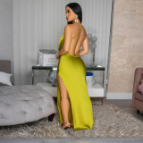 Fashion Backless Solid Color Split Maxi Dress CYA-901808