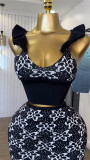 Sleeveless Print Sling Vest Two Piece Skirt Suit GMSF-9261