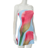 Floral Printed Backless Tube Tops Mini Dress GDSF-D25DS219