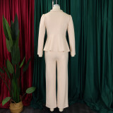 Plus Size Solid Color Long Sleeve Two Piece Pants Set GATE-D549
