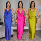 Fashion Backless Solid Color Split Maxi Dress CYA-901808