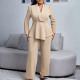 Plus Size Solid Color Long Sleeve Two Piece Pants Set GATE-D549