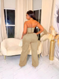 Plus Size Fashion Denim Tube Tops Two Piece Pants Set YMEF-5315